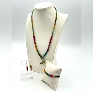 “Jenny Leigh” Luxury Artisan Rainbow Tourmaline Jewelry Set w/ handmade moon.